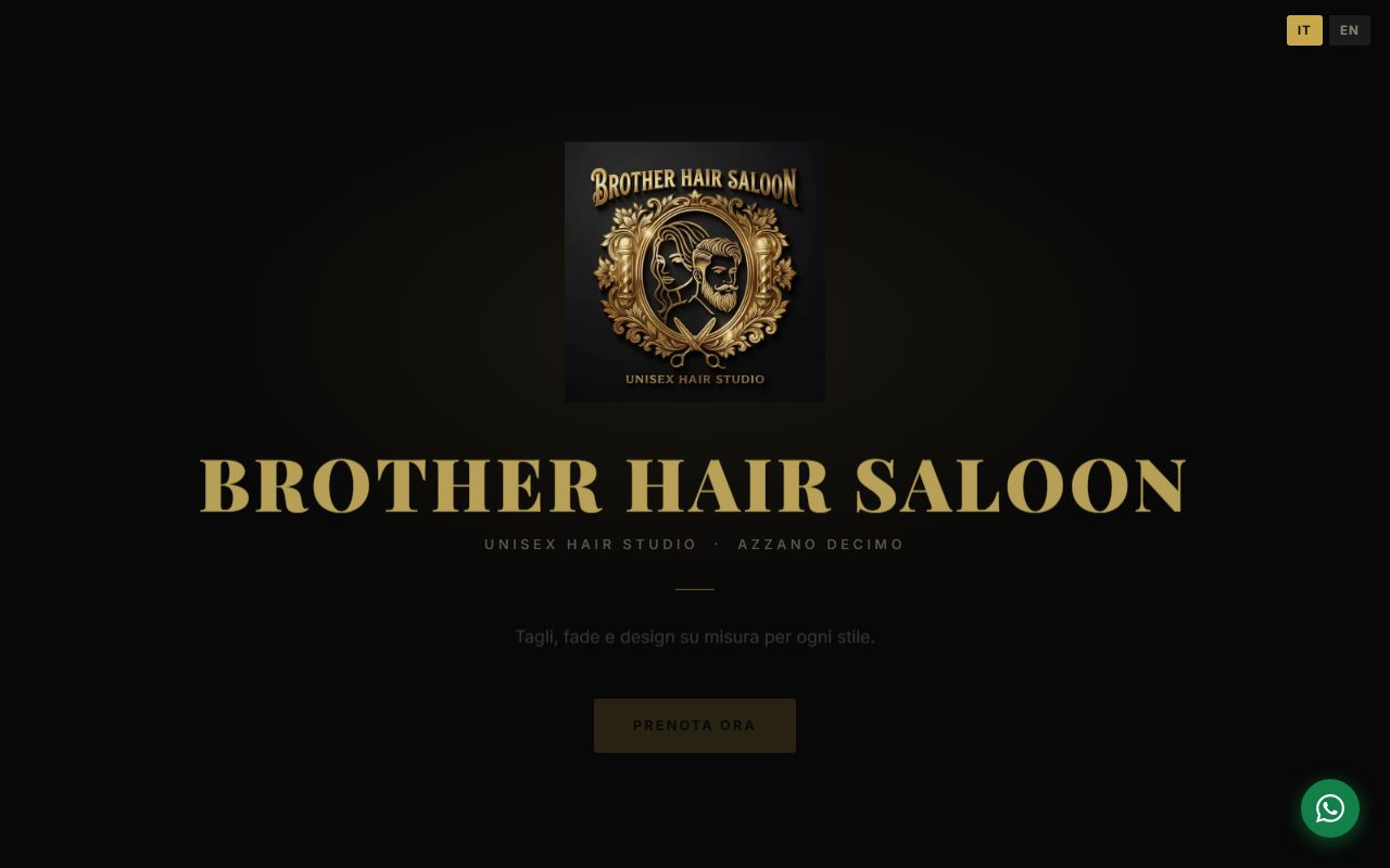 Screenshot della home page di Brother Hair Saloon