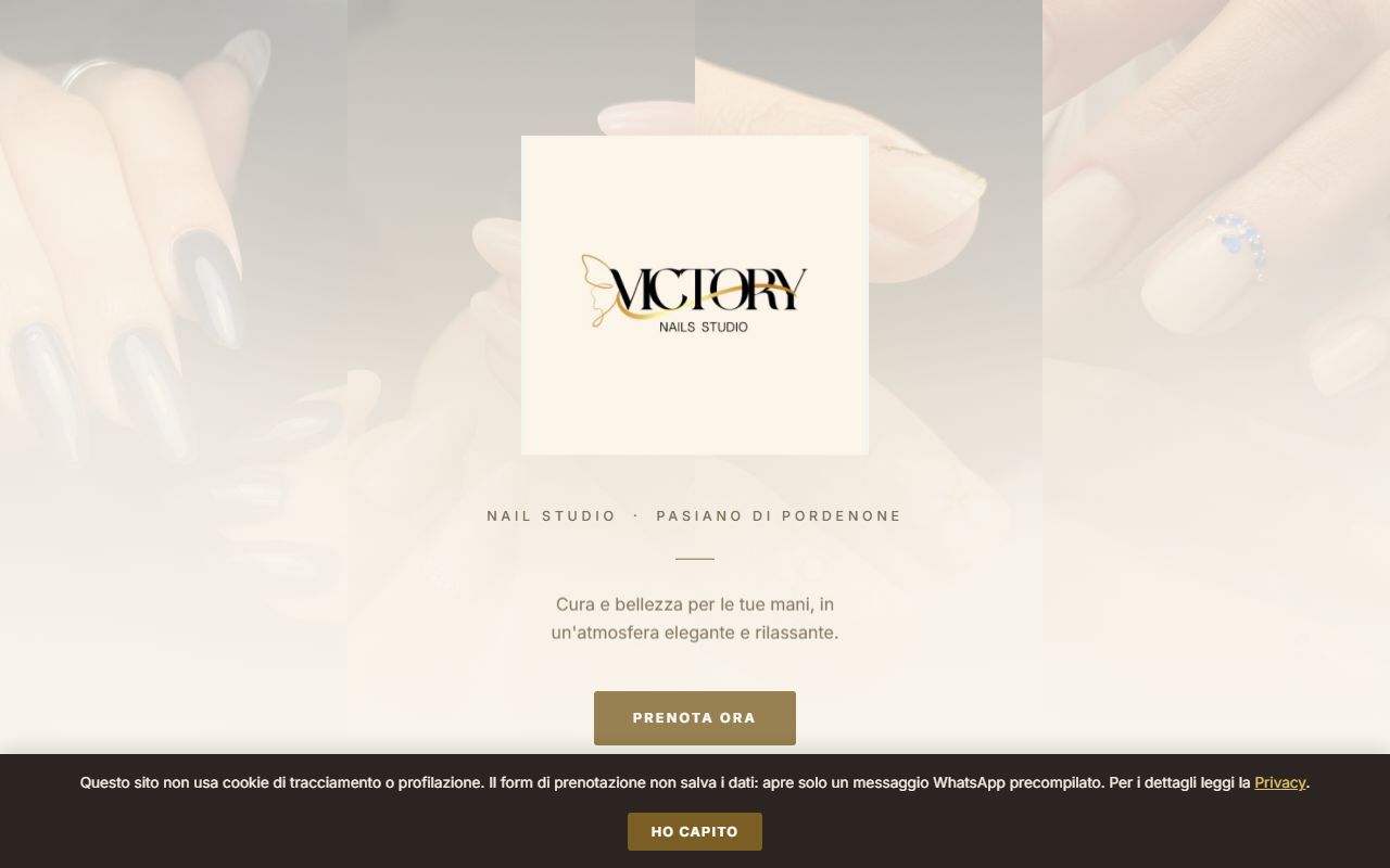 Screenshot della home page di Victory Nails Studio